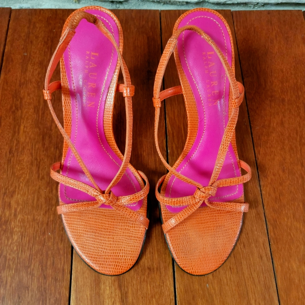 🛍3 for $30 Ralph Lauren Orange Leather Strappy Sandals Sz 6